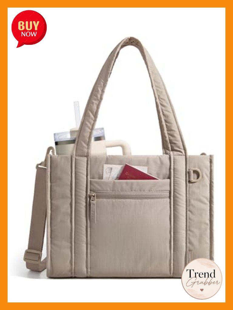 Quilted Nylon Tote Bag With Laptop Compartment, Crossbody, Zipper Closure, 20l